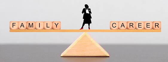 Graphic representing business woman choosing between family and career
